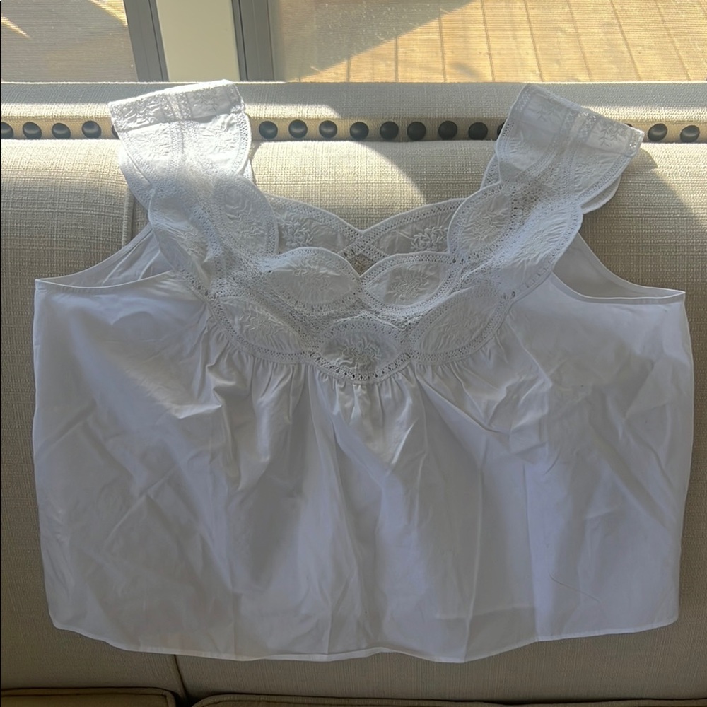J. Crew White Lace Trim Sleeveless Top